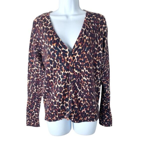 Merona Women’s Cardigan Sweater Cheetah Leopard Animal Print V-neck Y2K 2000s - Picture 2 of 16